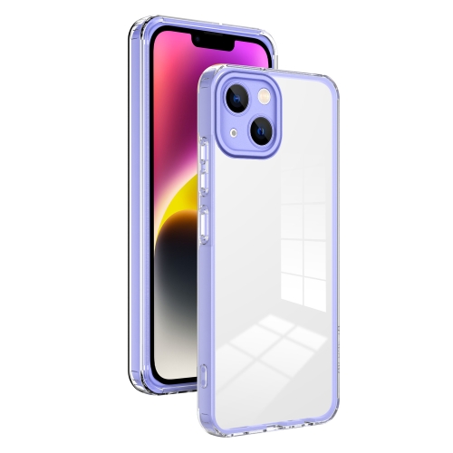 

For iPhone 14 Plus 3 in 1 Clear TPU Color PC Frame Phone Case(Purple)