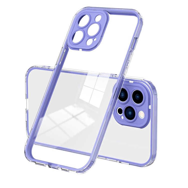 

For iPhone 14 Pro Max 3 in 1 Clear TPU Color PC Frame Phone Case(Purple)