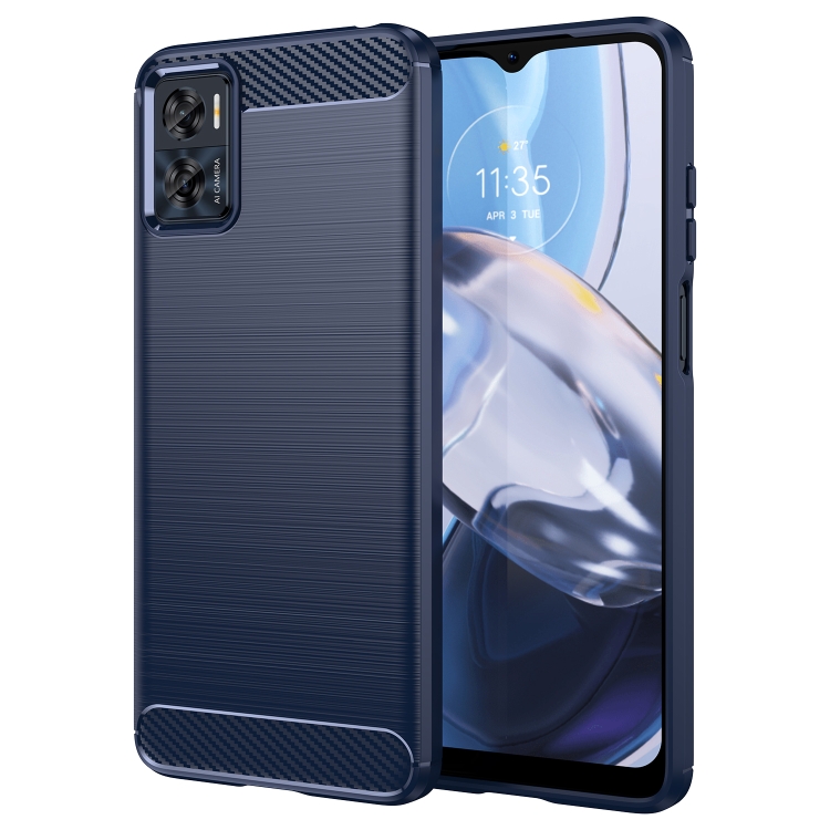 

For MotorolaMoto E22 Brushed Texture Carbon Fiber TPU Phone Case(Blue)