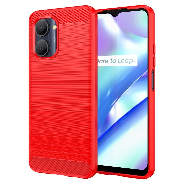 

For Realme C30s Brushed Texture Carbon Fiber TPU Phone Case(Red)
