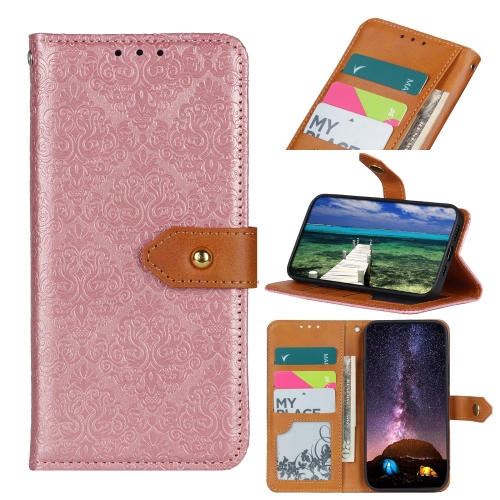 

For Samsung Galaxy S23+ 5G European Floral Embossed Copper Buckle PU Phone Case(Pink)