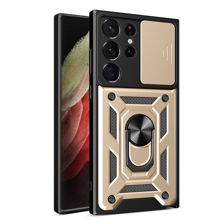 

For Samsung Galaxy S23 Ultra 5G Sliding Camera Cover Design TPU+PC Phone Case(Gold)
