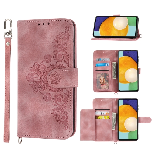 

For Samsung Galaxy S20 FE Skin-feel Flowers Embossed Wallet Leather Phone Case(Pink)
