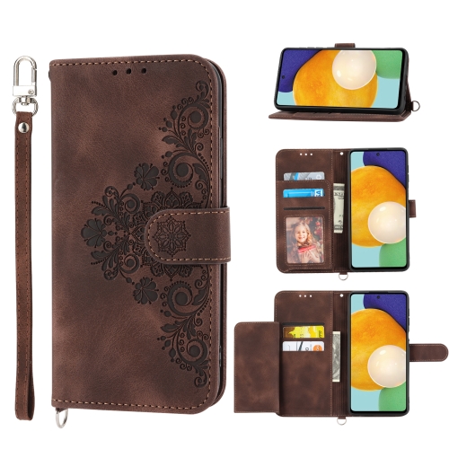 

For Samsung Galaxy A03s 165.8 Skin-feel Flowers Embossed Wallet Leather Phone Case(Brown)