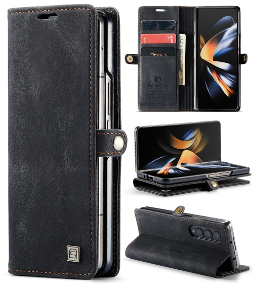 

For Samsung Galaxy Z Fold4 AutSpace A01 Retro Skin-feel Crazy Horse RFID Leather Phone Case(Black)