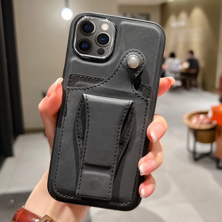 

For iPhone 12 Pro Max Side Leather Rotation Card Holder Phone Case(Black)