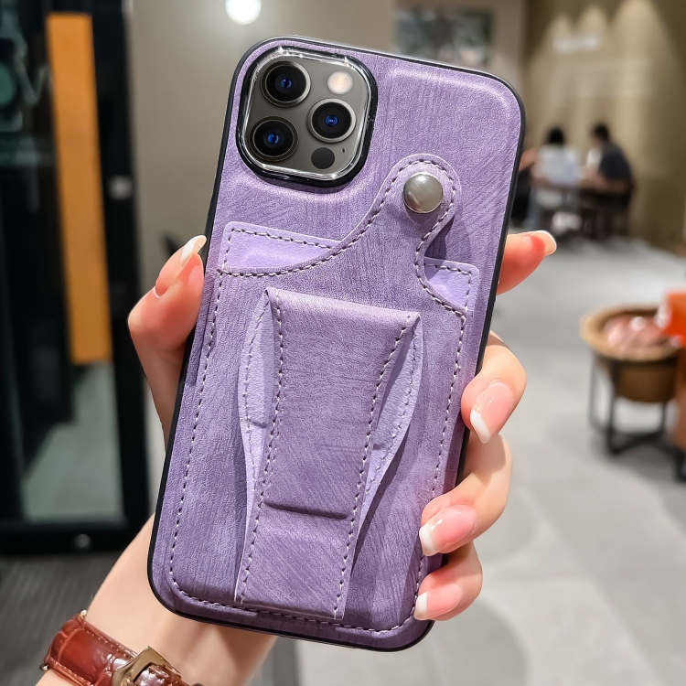 

For iPhone 12 Pro Max Side Leather Rotation Card Holder Phone Case(Purple)