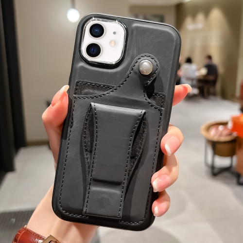 

For iPhone 12 Side Leather Rotation Card Holder Phone Case(Black)