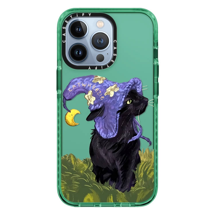 

For iPhone 14 Pro Wizard Cat Colored Drawing Pattern Phone Case(Green)