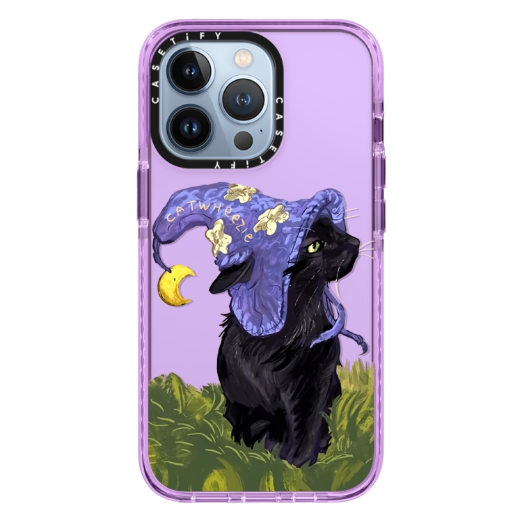 

For iPhone 12 Pro Wizard Cat Colored Drawing Pattern Phone Case(Purple)