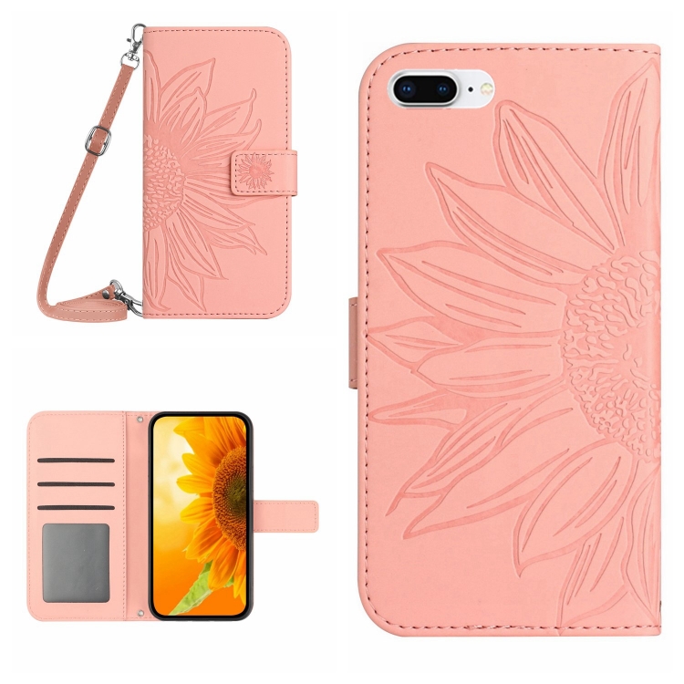 

For iPhone 7 Plus / 8 Plus Skin Feel Sun Flower Pattern Flip Leather Phone Case with Lanyard(Pink)