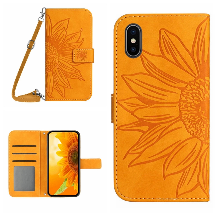 

For iPhone X / XS Skin Feel Sun Flower Pattern Flip Leather Phone Case with Lanyard(Yellow)