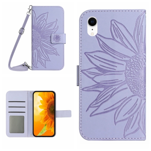 

For iPhone XR Skin Feel Sun Flower Pattern Flip Leather Phone Case with Lanyard(Purple)