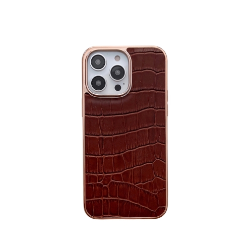 

For iPhone 14 Pro Nano Electroplating Crocodile Texture Genuine Leather Phone Case(Coffee Brown)