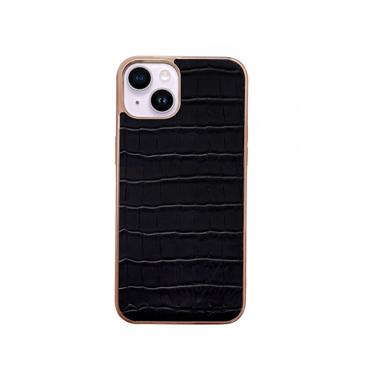 

For iPhone 14 Nano Electroplating Crocodile Texture Genuine Leather Phone Case(Black)