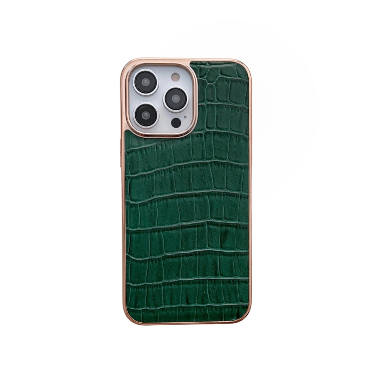

For iPhone 13 Pro Max Nano Electroplating Crocodile Texture Genuine Leather Phone Case(Green)