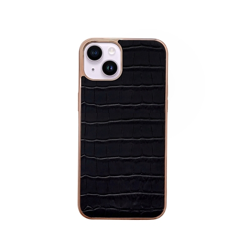 

For iPhone 13 Nano Electroplating Crocodile Texture Genuine Leather Phone Case(Black)