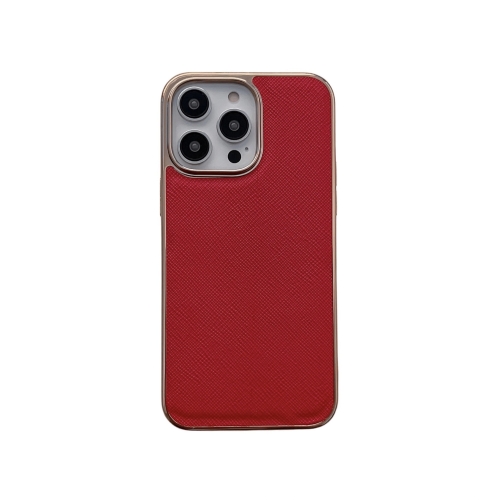 

For iPhone 13 Pro Max Nano Electroplating Cross Texture Genuine Leather Phone Case(Red)