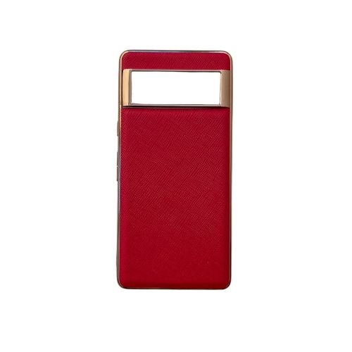 

For Google Pixel 6a Nano Electroplating Cross Texture Genuine Leather Phone Case(Red)