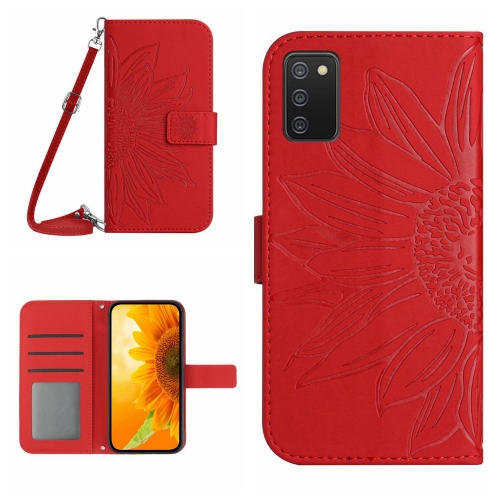 

For Samsung Galaxy A02S/F02S 164.3mm Skin Feel Sun Flower Pattern Flip Leather Phone Case with Lanyard(Red)