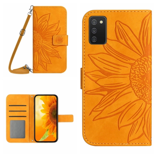 

For Samsung Galaxy A02S/F02S 164.3mm Skin Feel Sun Flower Pattern Flip Leather Phone Case with Lanyard(Yellow)