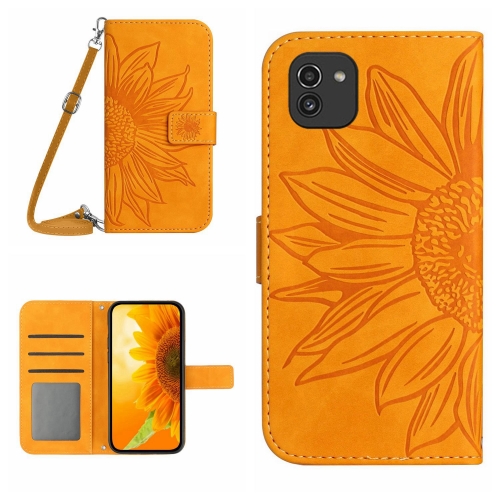 

For Samsung Galaxy A03 166mm Skin Feel Sun Flower Pattern Flip Leather Phone Case with Lanyard(Yellow)