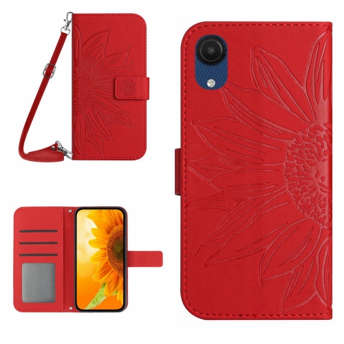 

For Samsung Galaxy A03 Core Skin Feel Sun Flower Pattern Flip Leather Phone Case with Lanyard(Red)