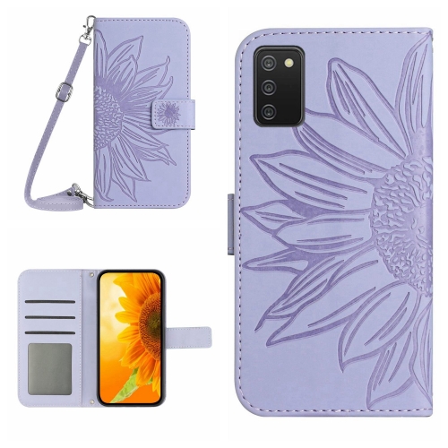 

For Samsung Galaxy A03S 165.85mm Skin Feel Sun Flower Pattern Flip Leather Phone Case with Lanyard(Purple)