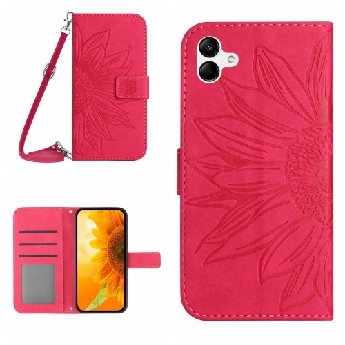 

For Samsung Galaxy A04 4G Skin Feel Sun Flower Pattern Flip Leather Phone Case with Lanyard(Rose Red)