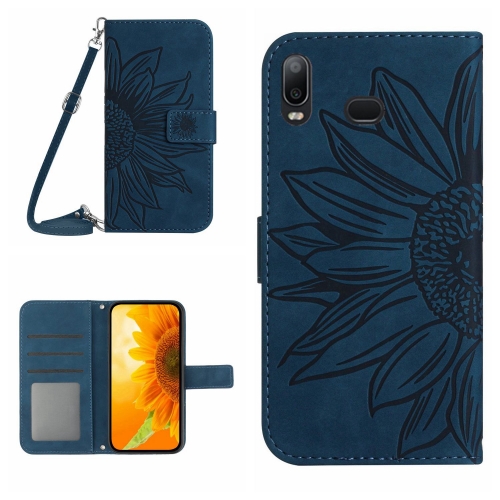 

For Samsung Galaxy A10S/M01S Skin Feel Sun Flower Pattern Flip Leather Phone Case with Lanyard(Inky Blue)