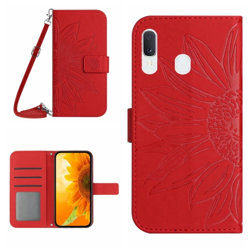 

For Samsung Galaxy A30/A20/M10S Skin Feel Sun Flower Pattern Flip Leather Phone Case with Lanyard(Red)