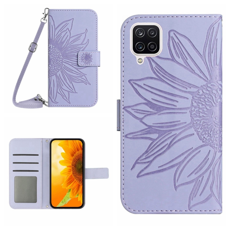 

For Samsung Galaxy A42 5G Skin Feel Sun Flower Pattern Flip Leather Phone Case with Lanyard(Purple)