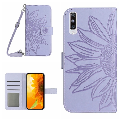 

For Samsung Galaxy A50/A50S/A30S Skin Feel Sun Flower Pattern Flip Leather Phone Case with Lanyard(Purple)