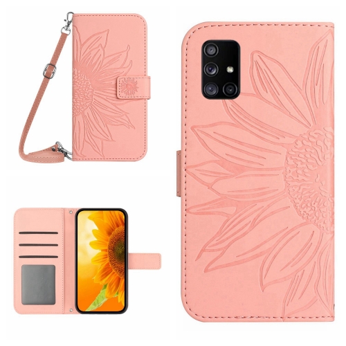 

For Samsung Galaxy A51 5G Skin Feel Sun Flower Pattern Flip Leather Phone Case with Lanyard(Pink)