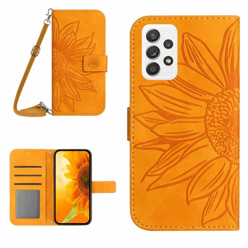 

For Samsung Galaxy A52/A52S Skin Feel Sun Flower Pattern Flip Leather Phone Case with Lanyard(Yellow)