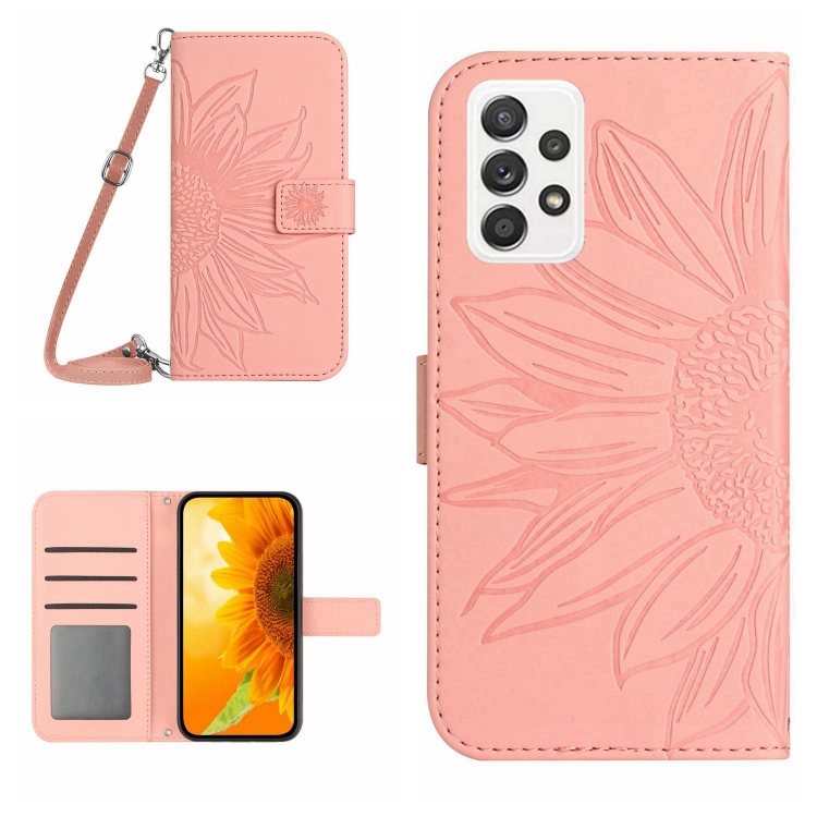 

For Samsung Galaxy A53 5G Skin Feel Sun Flower Pattern Flip Leather Phone Case with Lanyard(Pink)
