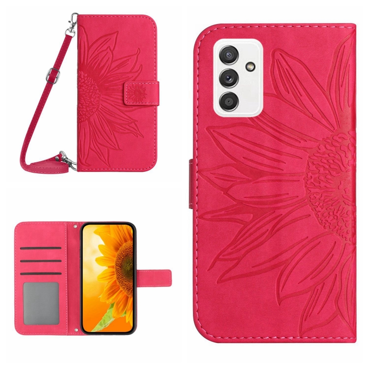 

For Samsung Galaxy A82 5G Skin Feel Sun Flower Pattern Flip Leather Phone Case with Lanyard(Rose Red)