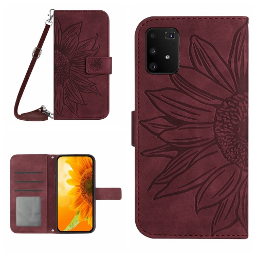 

For Samsung Galaxy A91/S10 Lite Skin Feel Sun Flower Pattern Flip Leather Phone Case with Lanyard(Wine Red)