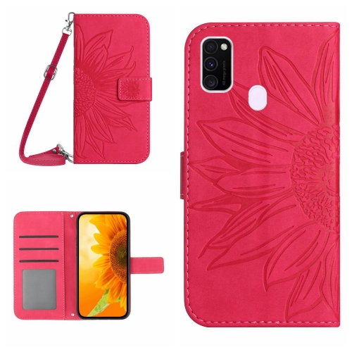 

For Samsung Galaxy M21/M30S Skin Feel Sun Flower Pattern Flip Leather Phone Case with Lanyard(Rose Red)