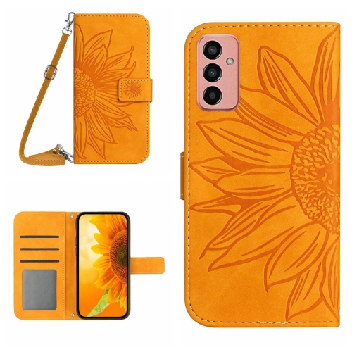 

For Samsung Galaxy M23 5G Skin Feel Sun Flower Pattern Flip Leather Phone Case with Lanyard(Yellow)