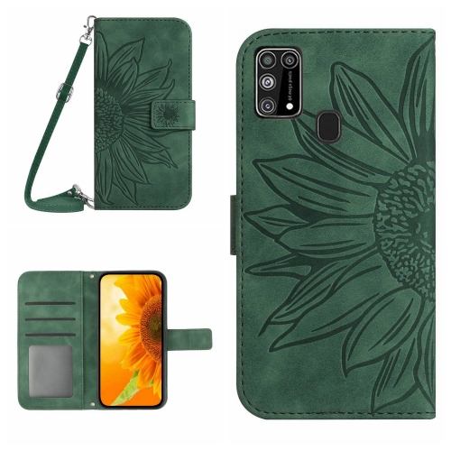 

For Samsung Galaxy M31/M21S Skin Feel Sun Flower Pattern Flip Leather Phone Case with Lanyard(Green)