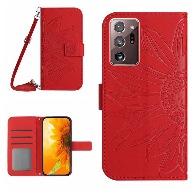 

For Samsung Galaxy Note20 Ultra Skin Feel Sun Flower Pattern Flip Leather Phone Case with Lanyard(Red)
