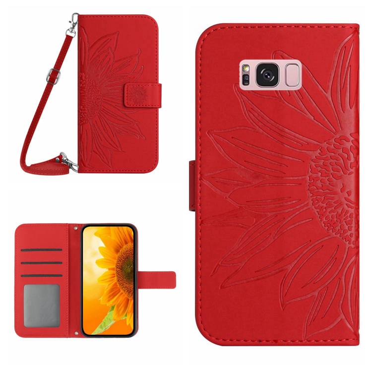 

For Samsung Galaxy S8+ Skin Feel Sun Flower Pattern Flip Leather Phone Case with Lanyard(Red)