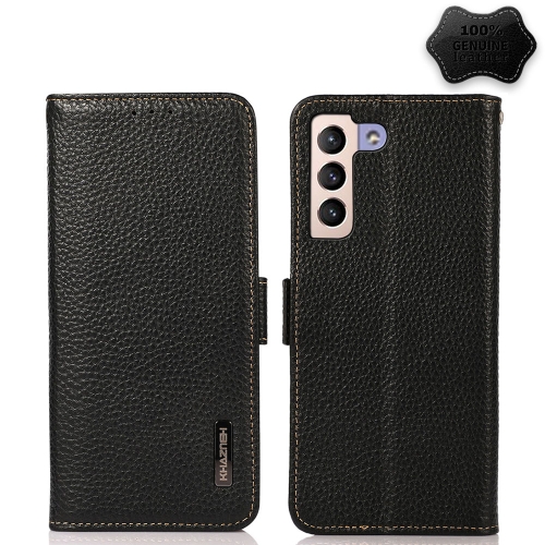 

For Samsung Galaxy S23+ 5G KHAZNEH Side-Magnetic Litchi Genuine Leather RFID Phone Case(Black)