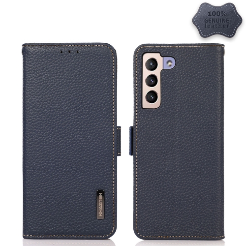 

For Samsung Galaxy S23 5G KHAZNEH Side-Magnetic Litchi Genuine Leather RFID Phone Case(Blue)