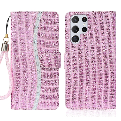 

For Samsung Galaxy S23 Ultra 5G Glitter Powder Filp Leather Phone Case(Pink)