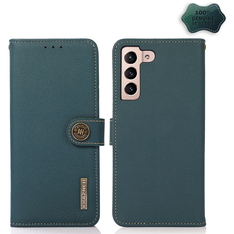 

For Samsung Galaxy S23+ 5G KHAZNEH Custer Genuine Leather RFID Phone Case(Green)