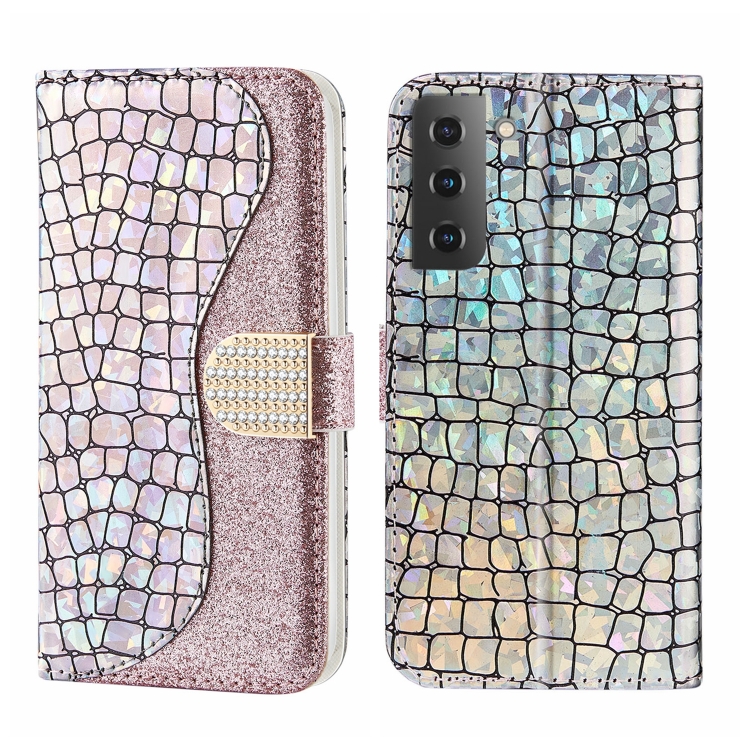 

For Samsung Galaxy S23 5G Laser Glitter Powder Crocodile Texture Leather Phone Case(Silver)
