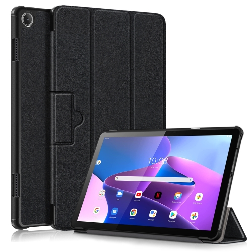 

For Lenovo Tab M10 10.1 3rd Gen 3-folding Magnetic Buckle Custer Texture Leather Smart Tablet Case(Black)