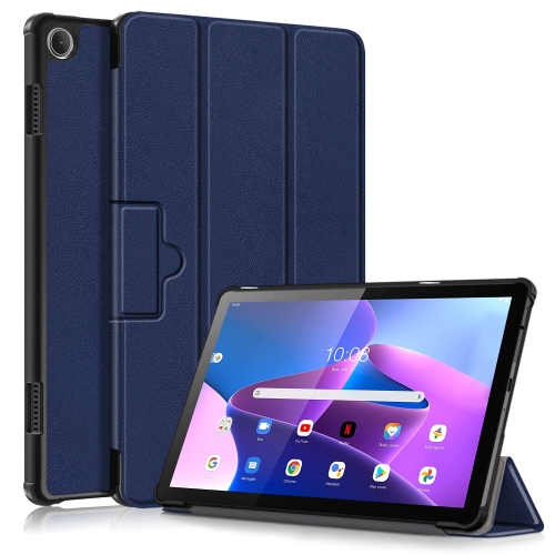 

For Lenovo Tab M10 10.1 3rd Gen 3-folding Magnetic Buckle Custer Texture Leather Smart Tablet Case(Dark Blue)